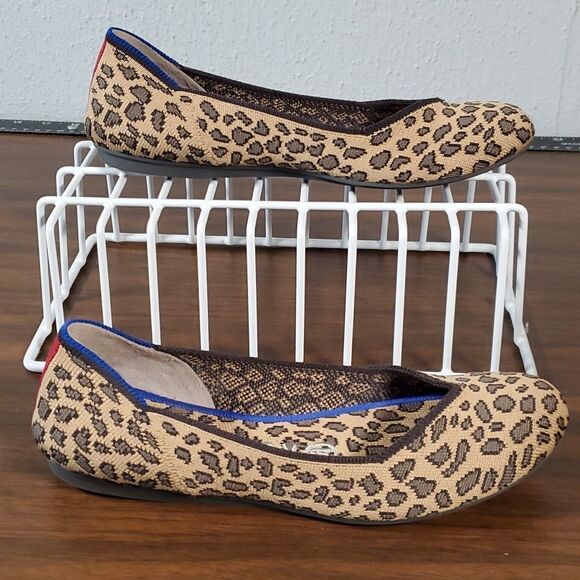 Rothy's *Retired* The Flat: Tan Leopard with Blue & Red Accents Size 6 Like New - Picture 3 of 11